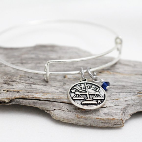 September Libra Adjustable Charm Bangle - Handmade Zodiac Bracelet - Picture 3 of 12